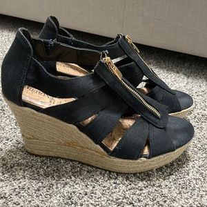 Black Zip Sandal Wedges